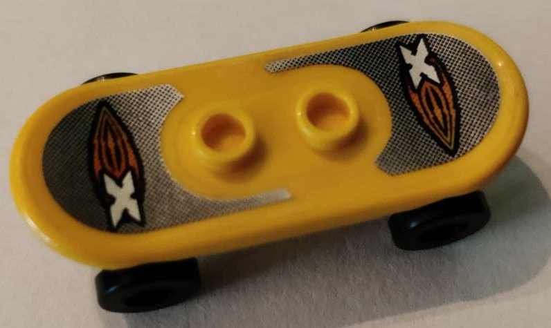 Minifigure, Utensil Skateboard Deck with Island Xtreme Stunts Logo on Black and Silver Grip Tape Pattern (Sticker) with Black Wheels (42511pb31 / 2496) - Set 6738