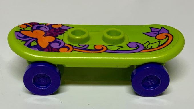 Minifigure, Utensil Skateboard Deck with Orange Butterfly, Medium Lavender Stems and Leaves Pattern (Sticker) with Dark Purple Wheels (42511pb15 / 2496) - Set 41099