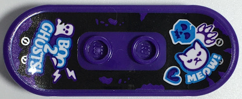 Minifigure, Utensil Skateboard Deck with 'BOO 2 GHOSTS!', Ghost, Lightning Bolts, Skull, Cat Head, Paw Print, Heart, and 'MEOW!' Pattern (Sticker) - Set 70430