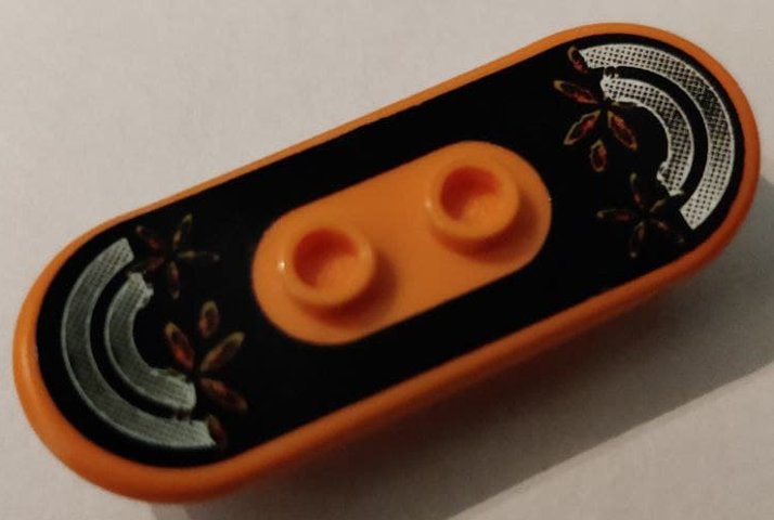 Minifigure, Utensil Skateboard Deck with Flowers and Arcs on Black Background Pattern (Sticker) - Set 6738