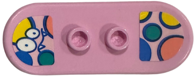 Minifigure, Utensil Skateboard Deck with Face with White Eyes, Orange, Yellow, Dark Turquoise and Blue Polka Dots with Dark Blue Outlines Pattern (Stickers) - Set 41751