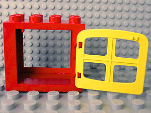 Duplo Door / Window Frame 2 x 4 x 3 Flat Front Surface with Yellow Door / Window with 4 Panes (4253 / 4809)