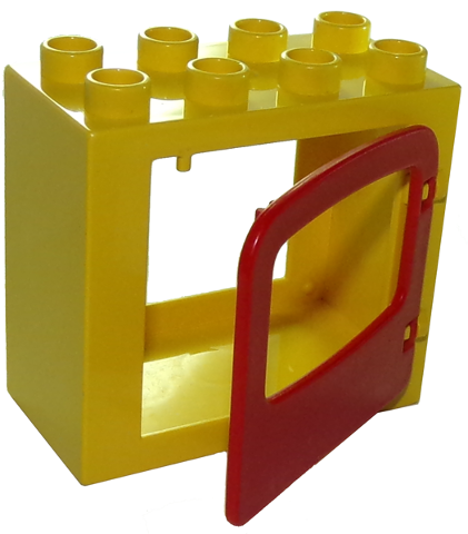 Duplo Door / Window Frame 2 x 4 x 3 Flat Front Surface with Red Door / Window with Single Pane and Interior Top Clip (4253 / 4247)