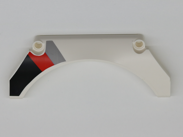 Technic, Panel Car Mudguard Arched 13 x 2 x 5 Straight Top with Black, Red and Gray Diagonal Stripes Pattern Model Back Right Side