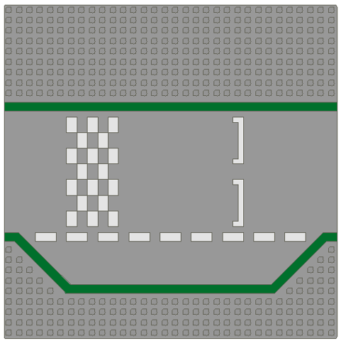 Baseplate, Road 32 x 32 3 Lane with Race Track with Green Lines and White Checkered Pattern
