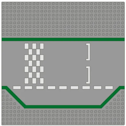 Baseplate, Road 32 x 32 3 Lane with Race Track with Green Lines and White Checkered Pattern