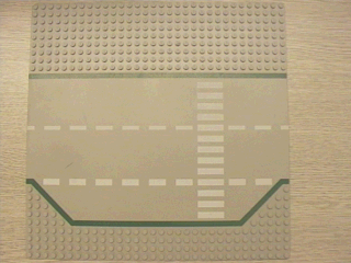 Baseplate, Road 32 x 32 3 Lane with Green Lines, White Dashed Lines, and Crosswalk Pattern