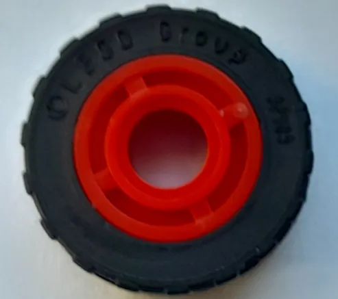 Wheel 11mm D. x 8mm with Center Groove, 4 Spokes with Black Tire 17.5mm D. x 6mm with Shallow Staggered Treads - Band Around Center of Tread (42610 / 92409)