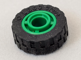 Wheel 11mm D. x 8mm with Center Groove, 4 Spokes with Black Tire 17.5mm D. x 6mm with Shallow Staggered Treads (42610 / 42611)