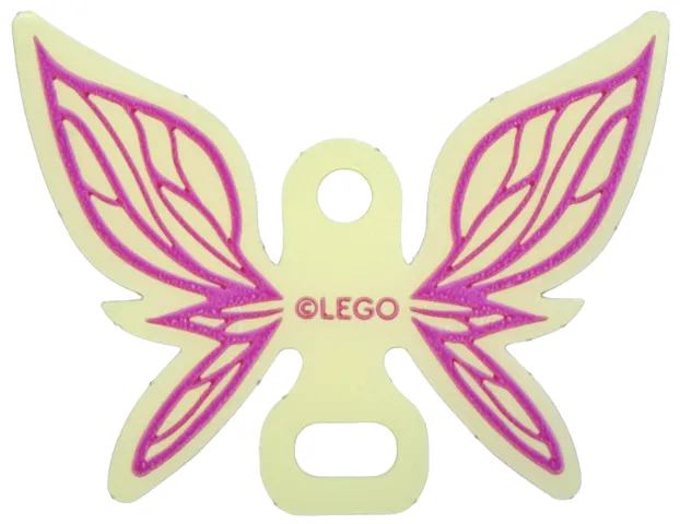 Plastic Part for Set 42661 - Wings Fairy / Butterfly Shape with Magenta Veins on Bright Light Yellow Background Pattern