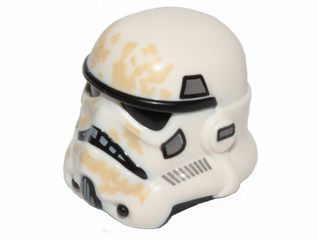 Minifigure, Headgear Helmet SW Stormtrooper with Molded Black Forehead, Eyes, Nose, Chin, and Panels on Back and Printed Dark Bluish Gray Marks and Tan Dirt Stains Pattern (Sandtrooper)