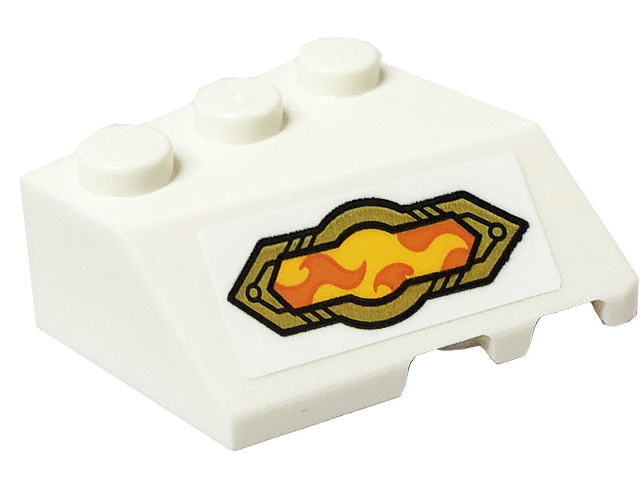 Wedge 3 x 3 Sloped Left with Gold Armor Plates, Bright Light Orange and Orange Flames Pattern (Sticker) - Set 80034