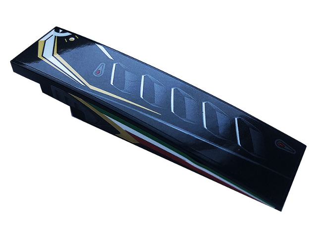 Slope, Curved 8 x 2 with Air Vents, Gold, Silver, Red, White, and Green Stripes Pattern Model Left Side (Stickers) - Set 76899