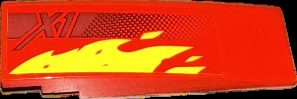 Slope, Curved 8 x 2 with Yellow Flames, Dark Red Stripe and 'X1' Pattern Model Left Side (Sticker) - Set 71737