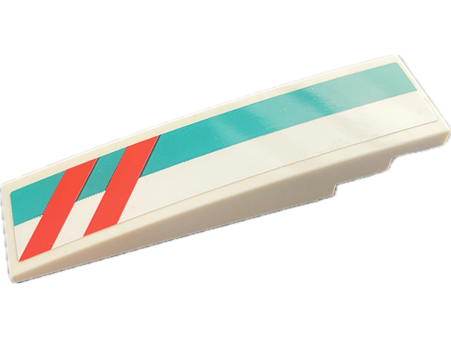 Slope, Curved 8 x 2 with Dark Turquiose and Coral Stripes Pattern Model Right Side (Sticker) - Set 41716