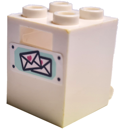 Container, Box 2 x 2 x 2 with 2 Mail Envelopes with Dark Pink Hearts Pattern (Sticker) - Set 41395