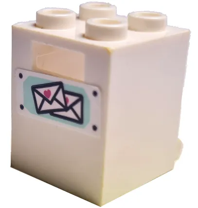 Container, Box 2 x 2 x 2 with 2 Mail Envelopes with Dark Pink Hearts Pattern (Sticker) - Set 41395