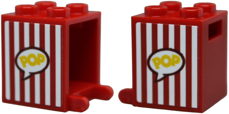 Container, Box 2 x 2 x 2 with Red and White Vertical Stripes and Yellow 'POP' in Speech Bubble Pattern on Both Sides (Stickers) - Set 42642