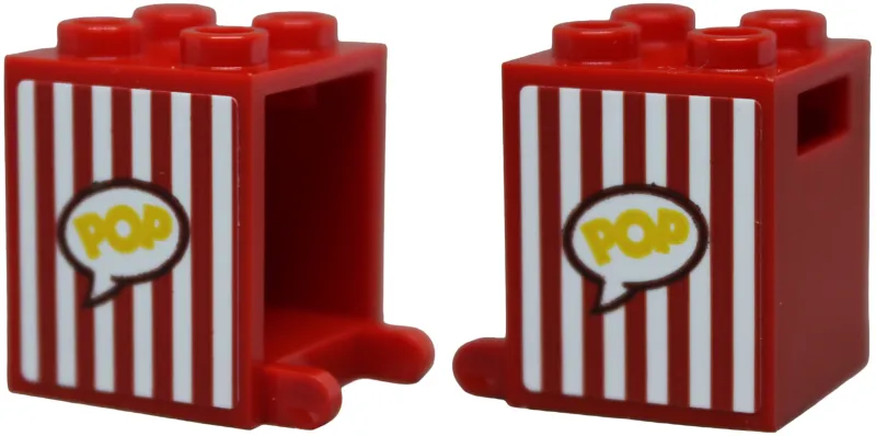 Container, Box 2 x 2 x 2 with Red and White Vertical Stripes and Yellow 'POP' in Speech Bubble Pattern on Both Sides (Stickers) - Set 42642