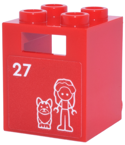 Container, Box 2 x 2 x 2 with White Mini Doll and Dog Outline and Number 27 Pattern (Sticker) - Set 42653
