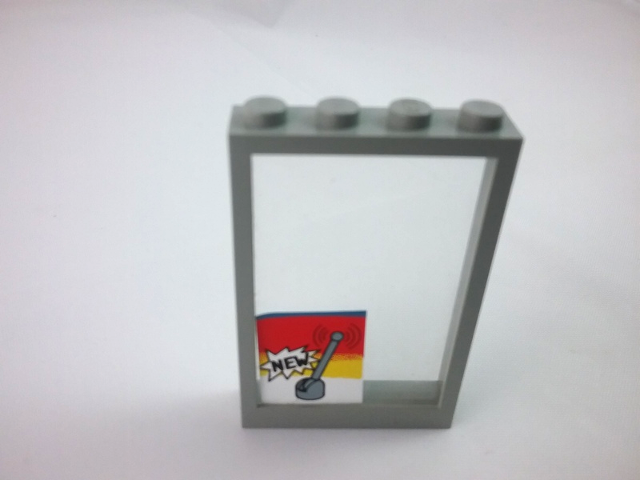 Window 1 x 4 x 5 with Fixed Glass with Light Gray Lever and Base and Black 'NEW' Pattern (Sticker) - Set 6378