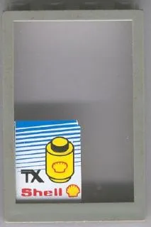 Window 1 x 4 x 5 with Fixed Glass with 'TX', Shell Logo and Yellow 1 x 1 Round Brick on Blue Striped Background Pattern (Sticker) - Set 6378