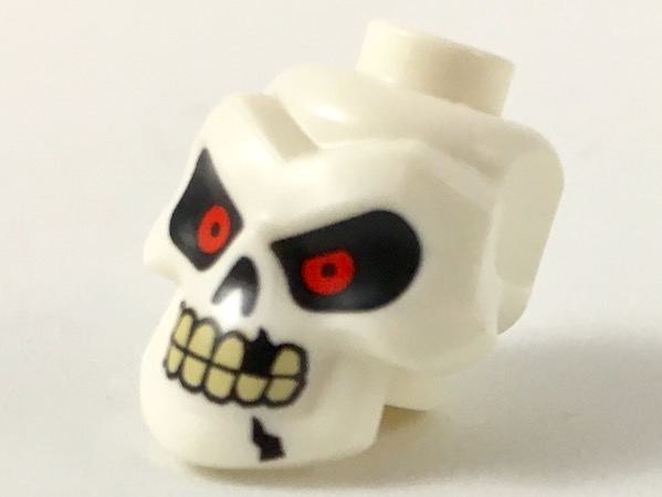 Minifigure, Head, Modified Skull with Red Eyes, Cracks and Missing Tooth Pattern