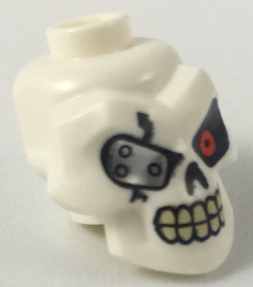 Minifigure, Head, Modified Skull with Red Left Eye and Silver Eye Patch Pattern