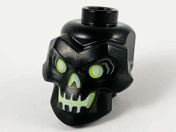 Minifigure, Head, Modified Skull with Yellowish Green Eyes, Nose and Mouth Pattern