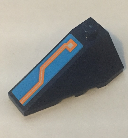 Wedge 4 x 2 Triple Left with Orange and Silver Circuitry on Dark Azure Background Pattern (Sticker) - Set 70351