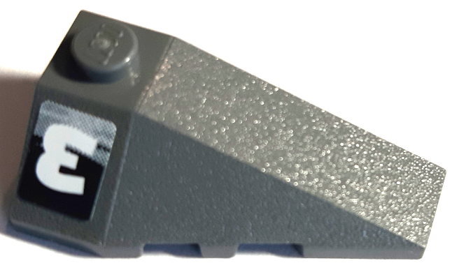 Wedge 4 x 2 Triple Right with Upside Down White Number 3 and Black and Gray Swirl Pattern #2 (Sticker) - Set 8161