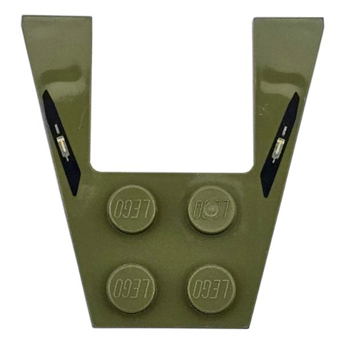 Wedge, Plate 4 x 4 with Black Stripes and Silver Shock Absorbers Pattern