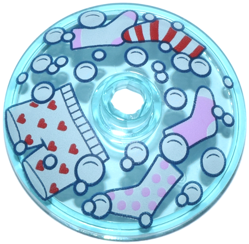 Dish 3 x 3 Inverted (Radar) with Laundry and Bubbles in Washing Machine, Bright Pink, Red and White Socks and Boxer Shorts with Hearts Pattern