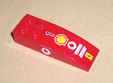 Slope, Curved 6 x 2 with Number 1, Shell, Vodafone, Olympus, Fiat, and Ferrari Logos on Top, Vodafone Logo on Both Sides Pattern (Stickers) - Sets 8362 / 8375 / 8654