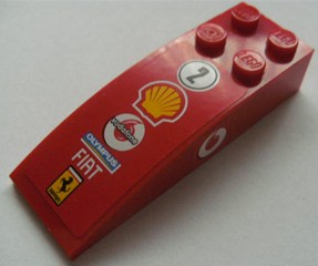 Slope, Curved 6 x 2 with Number 2 in Circle, Shell, Vodafone, Olympus, Fiat, and Ferrari Logos on Top, Vodafone Logo on Both Sides Pattern (Stickers) - Sets 8672 / 8673