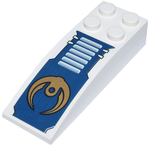 Slope, Curved 6 x 2 with Gold Round Symbol and White Stripes on Dark Blue Background Pattern (Sticker) - Set 8103