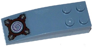 Slope, Curved 6 x 2 with White and Purple Spiral in Dark Red Circle and Mechanical Pattern (Sticker) - Set 70166