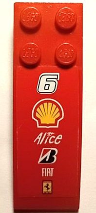 Slope, Curved 6 x 2 with Number 6, Shell, Alice, Bridgestone, Fiat, and Ferrari Logos Pattern (Sticker) - Set 8144-2