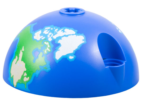 Cylinder Hemisphere 5 x 5, Axle Hole in Center and 2 Pin Holes with Earth / Globe North Pattern