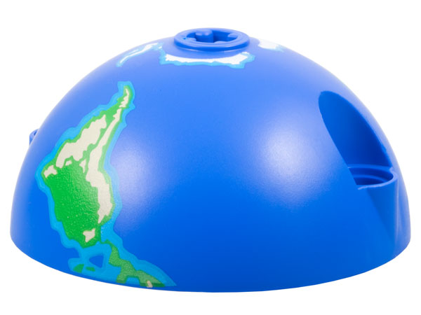 Cylinder Hemisphere 5 x 5, Axle Hole in Center and 2 Pin Holes with Earth / Globe South Pattern