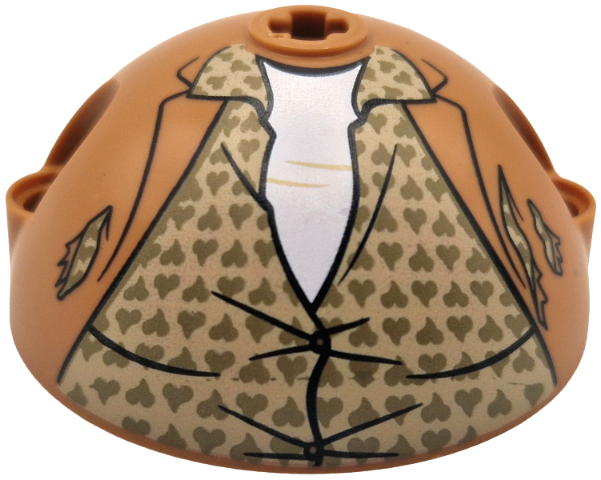 Cylinder Hemisphere 5 x 5, Axle Hole in Center and 2 Pin Holes with Torn Jacket, Tan Shirt with Buttons, Wrinkles and Dark Tan Hearts over White Undershirt Pattern
