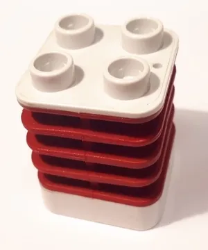 Duplo Brick 2 x 2 x 2 Ribbed - Center Inset from Edge with Molded Flexible Rubber Dark Red Fins Pattern