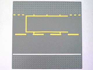 Baseplate, Road 32 x 32 6-Stud Straight with Pit Lane White and Yellow Lines Pattern