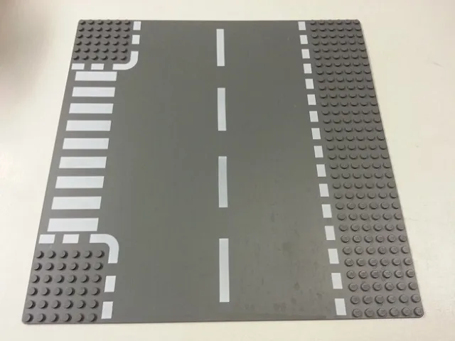 Baseplate, Road 32 x 32 6-Stud T Intersection with White Dashed Lines and Crosswalk Pattern