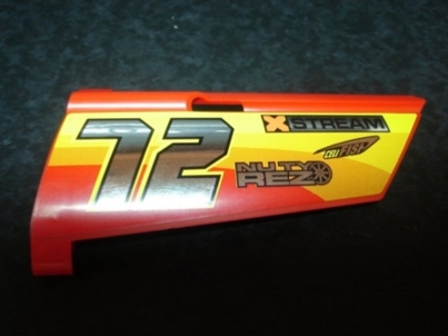 Technic, Panel Fairing #20 Large Long, Small Hole, Side A with Chrome '72' and Racing Logos on Orange and Yellow Pattern '72' (Sticker) - Set 8146