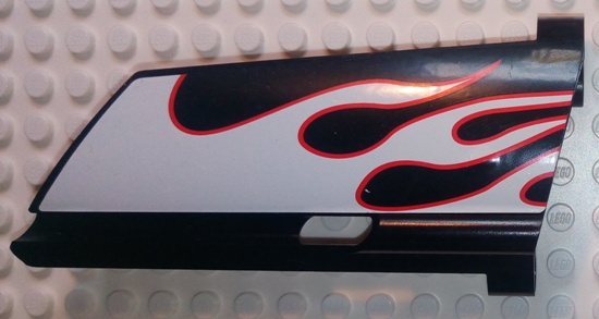 Technic, Panel Fairing #20 Large Long, Small Hole, Side A with White Flames with Red Border Pattern (Sticker) - Set 8682