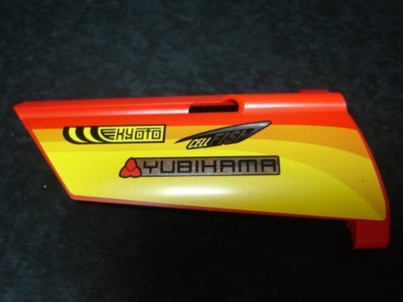 Technic, Panel Fairing #21 Large Long, Small Hole, Side B with Racing Logos on Orange and Yellow Pattern (Sticker) - Set 8146