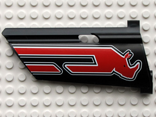 Technic, Panel Fairing #21 Large Long, Small Hole, Side B with Red Rhino Head Pattern (Sticker) - Set 8285