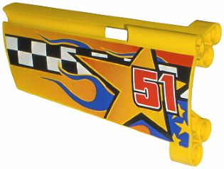 Technic, Panel Fairing #21 Large Long, Small Hole, Side B with Checkered Flag, Stars, Blue Flames and '51' Pattern (Sticker) - Set 8651
