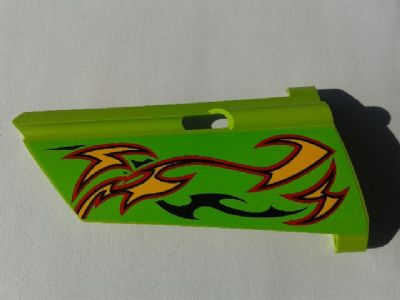 Technic, Panel Fairing #21 Large Long, Small Hole, Side B with Orange and Red Flames on Lime Background Pattern (Sticker) - Set 8649